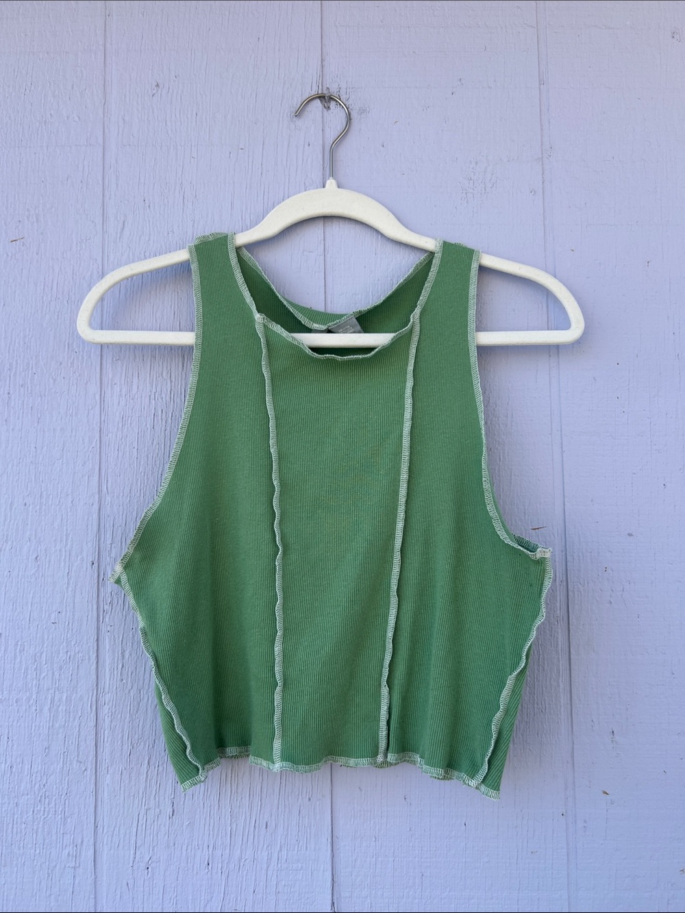 Sky & Sparrow Raw-Edge Green Cropped Tank Top